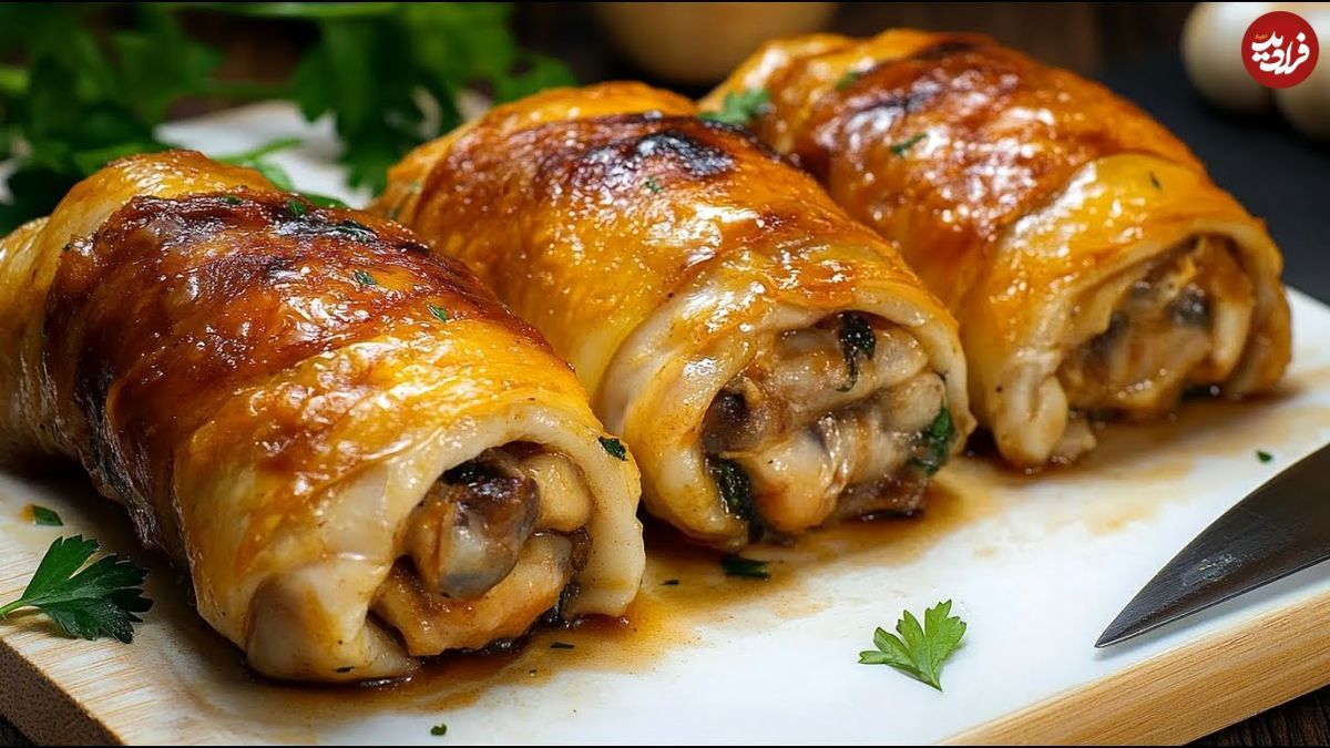 (ویدئو) طرز تهیه یک غذای ایتالیایی جدید با 6 ران مرغ شکم پر و قارچ